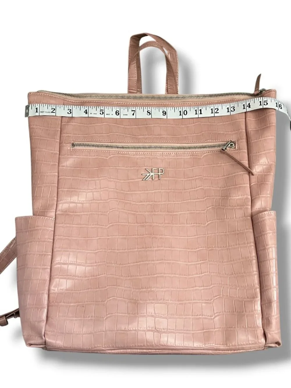 Freshly Picked Faux Leather Rose Pink Crocodile Diaper Bag Backpack Zip Closure